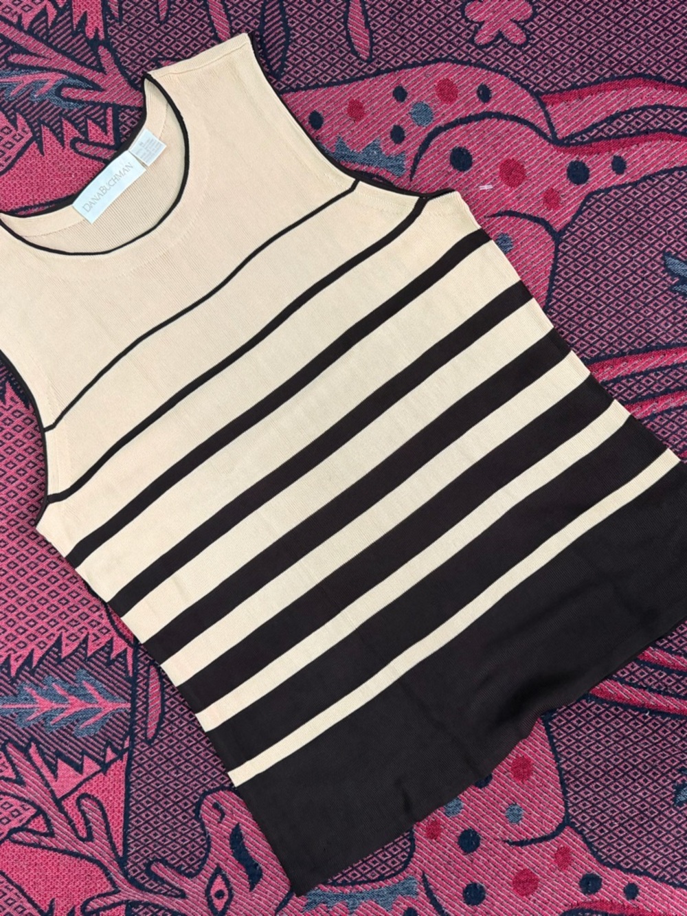 Dana Buchman Black & Cream Striped Sleeveless Knit Tank